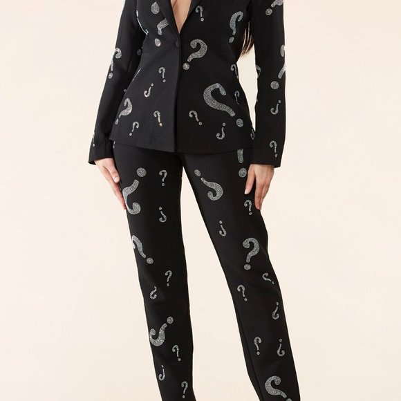 L'ATISTE Pants - BLACK PANTSUIT W/ RHINESTONE QUESTION MARKS